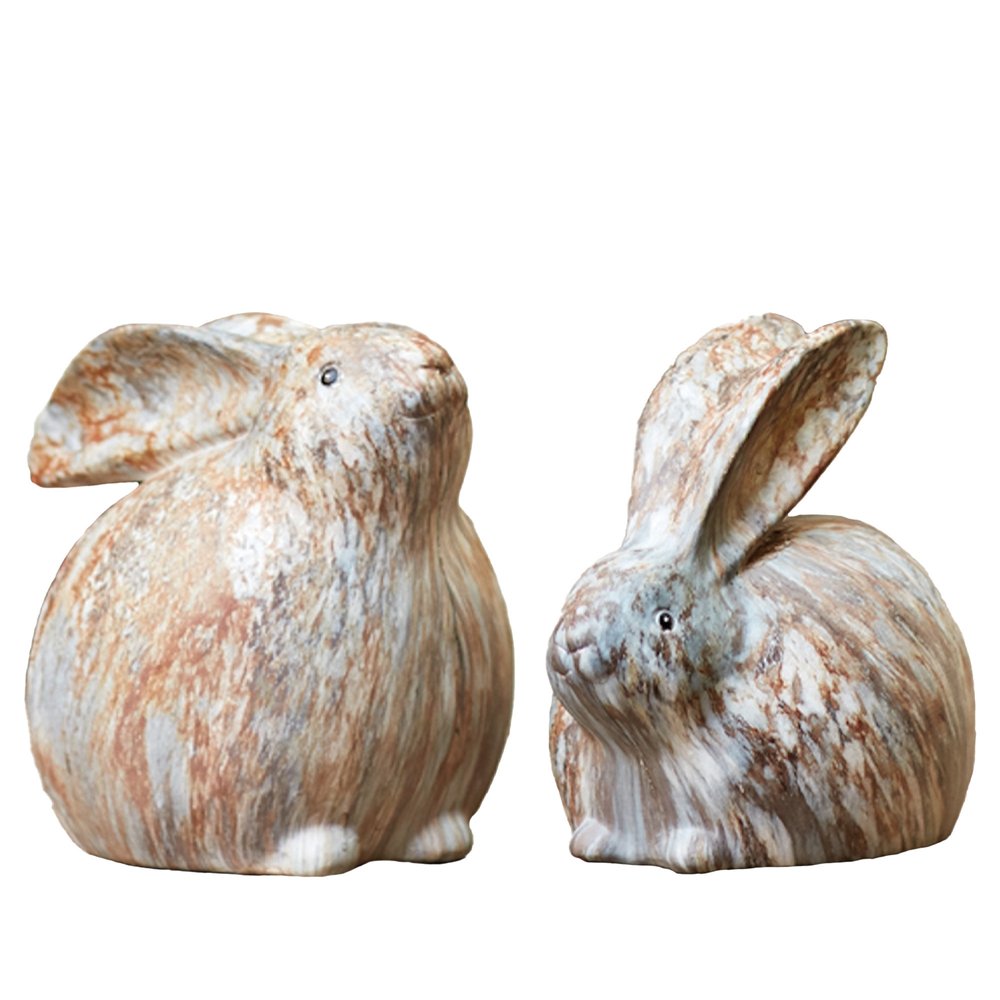 Set of Two 6" Terra Cotta Resin Rabbit Figurine