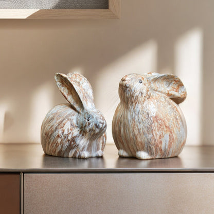 Set Of Two 6" Terra Cotta Resin Rabbit Figurine