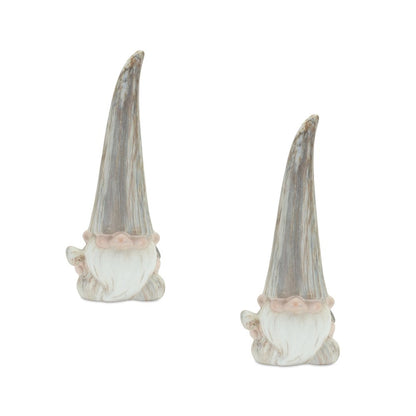 Set of Two Gray and Beige Terracotta Fairy Christmas Standing Gnome Tabletop Sculpture