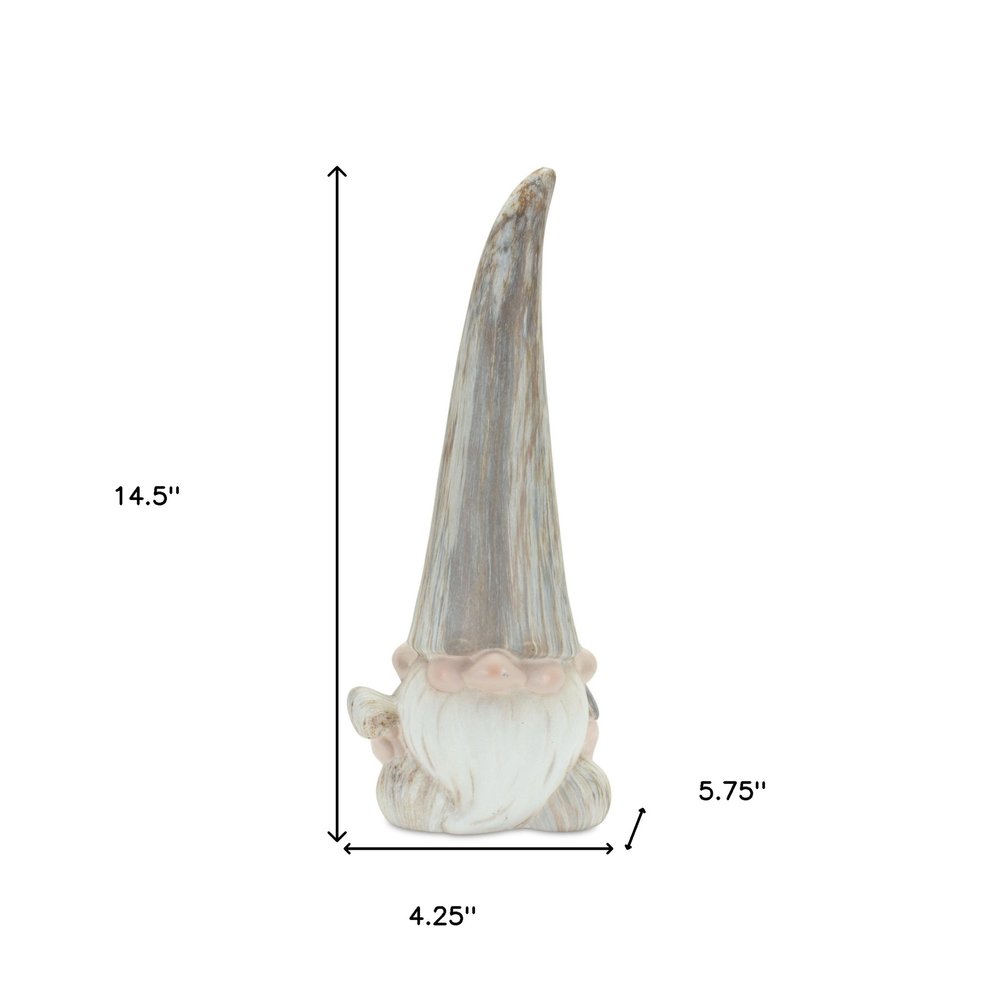 Set of Two Gray and Beige Terracotta Fairy Christmas Standing Gnome Tabletop Sculpture