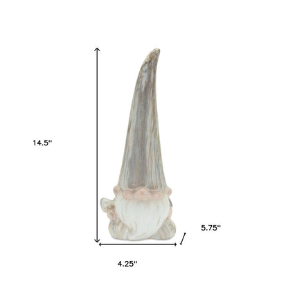 Set of Two Gray and Beige Terracotta Fairy Christmas Standing Gnome Tabletop Sculpture