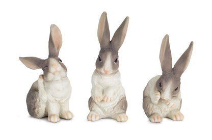 Set of Six 7" Gray And White Polyresin Rabbit Figurine