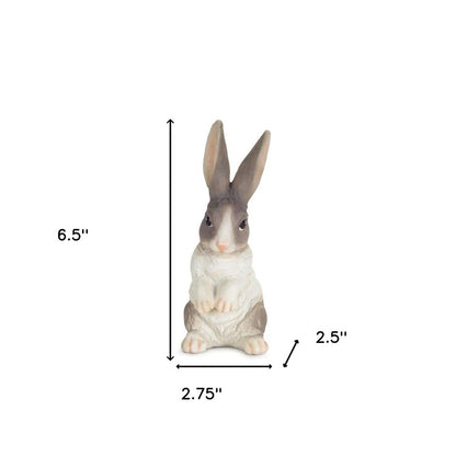 Set of Six 7" Gray And White Polyresin Rabbit Figurine