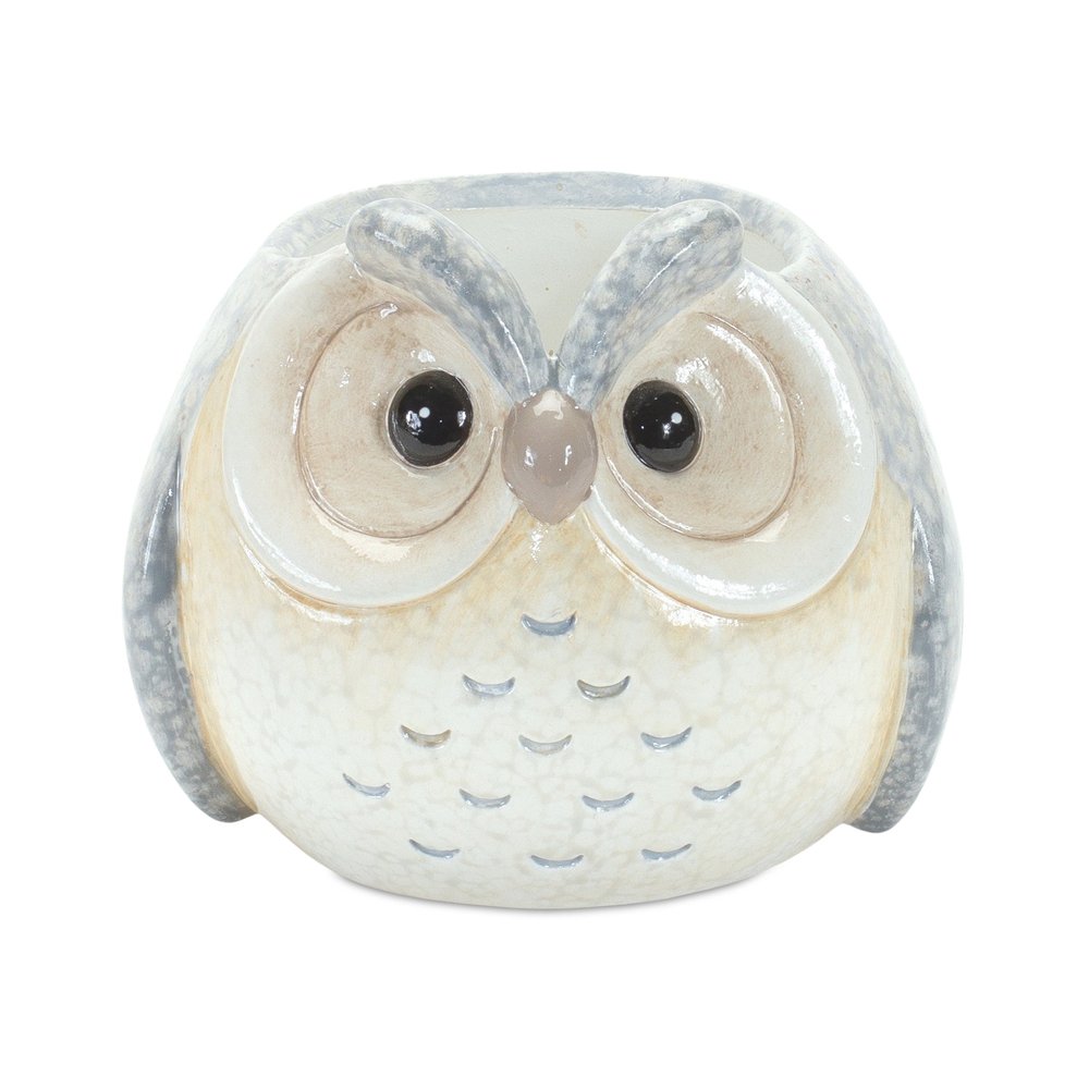 Set of Three 4" Blue And Gray Resin Owl Figurine