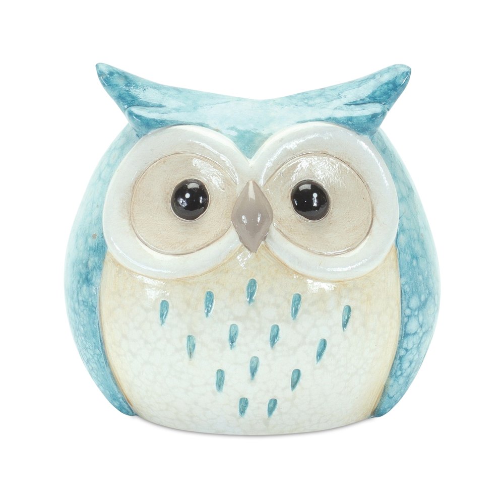 Set of Three 4" Blue And Gray Resin Owl Figurine