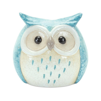 Set of Three 4" Blue And Gray Resin Owl Figurine