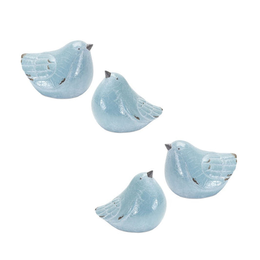 Set of Four Blue Terracotta Bird Figurines