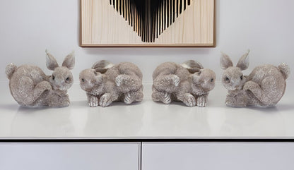 Set of Four 4" Gray and Brown Polyresin Rabbit Figurine Tabletop Sculpture