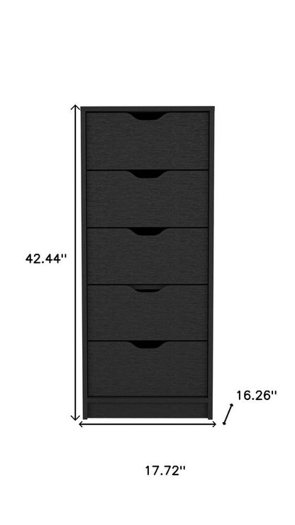 18" Black Charcoal Manufactured Wood Five Drawer Tall and Narrow Dresser