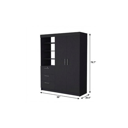 79" Black Wood And Metal Two Door Three Drawer Combo Dresser