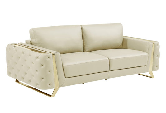 Three Piece Indoor Beige Italian Leather Six Person Seating Set