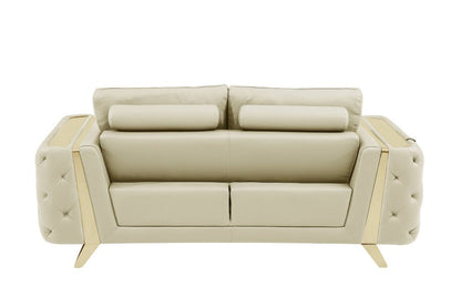 Three Piece Indoor Beige Italian Leather Six Person Seating Set