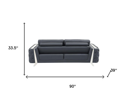 Three Piece Indoor Dark Gray Italian Leather Six Person Seating Set