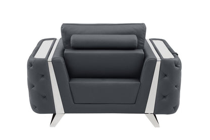 50" Dark Gray And Silver Faux Leather Tufted Club Chair