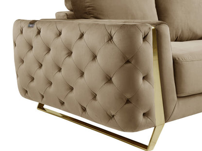 50" Beige And Gold Velvet Tufted Club Chair