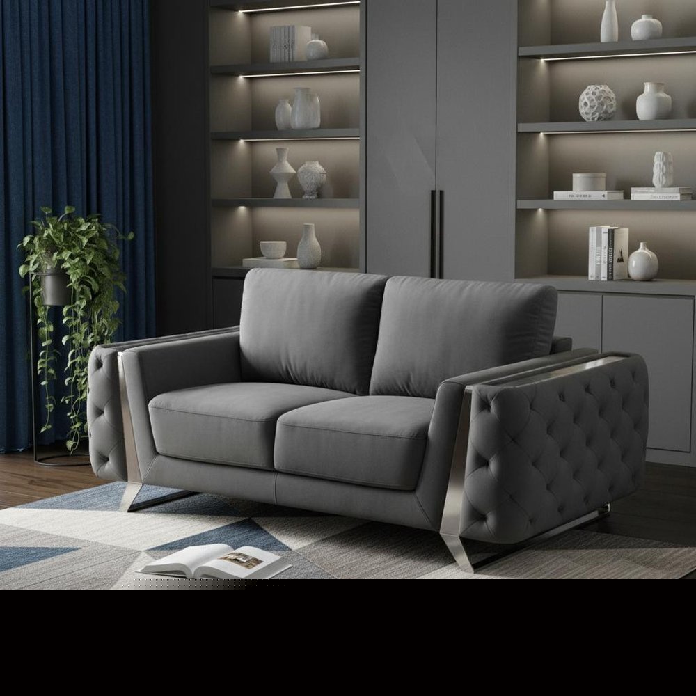 72" Dark Gray And Silver Velvet Loveseat