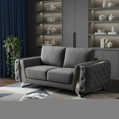 72" Dark Gray And Silver Velvet Loveseat