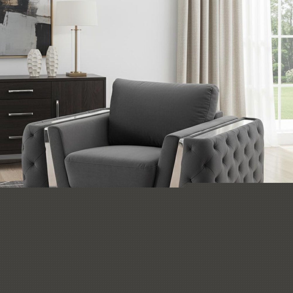50" Dark Gray And Silver Velvet Tufted Club Chair