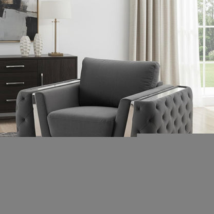 50" Dark Gray And Silver Velvet Tufted Club Chair