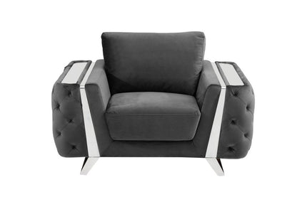 50" Dark Gray And Silver Velvet Tufted Club Chair