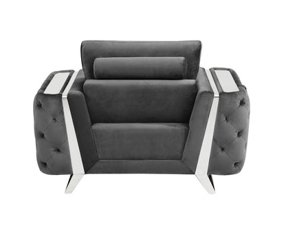 50" Dark Gray And Silver Velvet Tufted Club Chair
