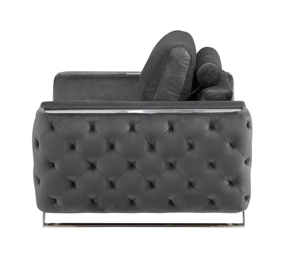 50" Dark Gray And Silver Velvet Tufted Club Chair