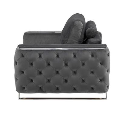 50" Dark Gray And Silver Velvet Tufted Club Chair