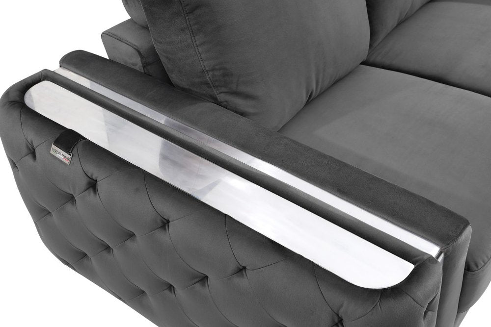 50" Dark Gray And Silver Velvet Tufted Club Chair