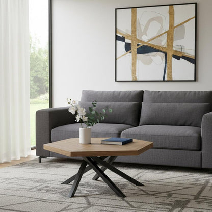 42" Brown And Black Wood And Iron Free Form Coffee Table