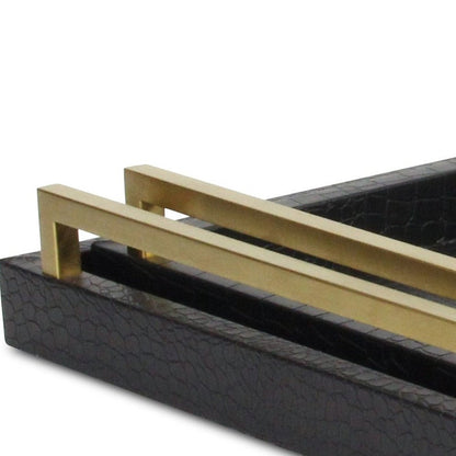 Set of Two Black Wood Faux Croc Serving Trays With Handles