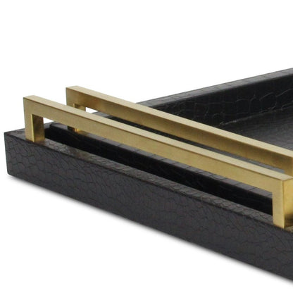 Set of Two Black Wood Faux Croc Serving Trays With Handles