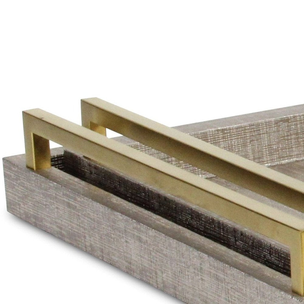 Set of Two Taupe Wood Geometric Handmade Serving Trays With Handles