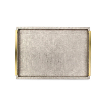Set of Two Taupe Wood Geometric Handmade Serving Trays With Handles