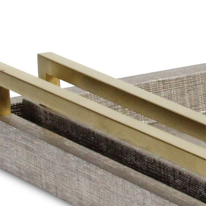 Set of Two Taupe Wood Geometric Handmade Serving Trays With Handles