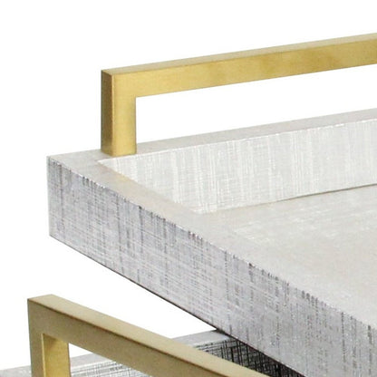 Set of Two Silver Wood Geometric Serving Trays With Handles