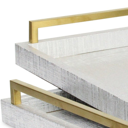 Set of Two Silver Wood Geometric Serving Trays With Handles