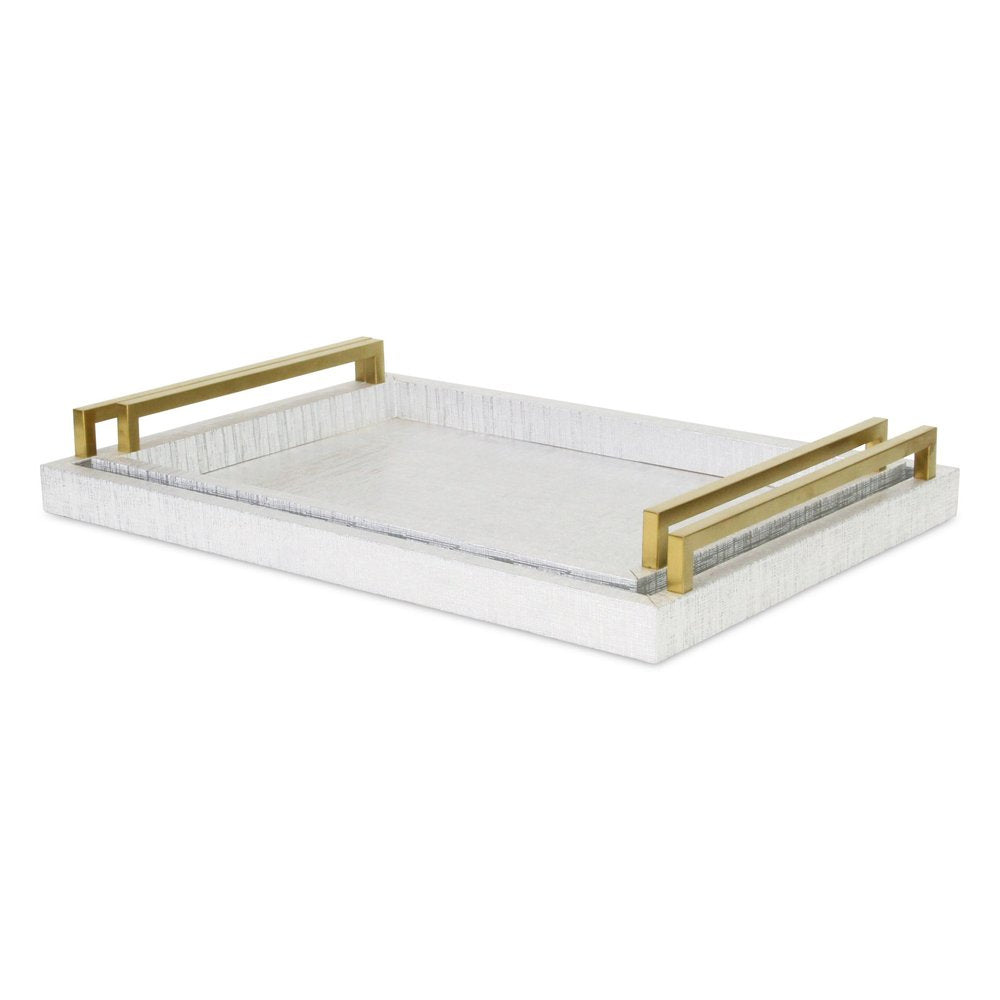 Set of Two Silver Wood Geometric Serving Trays With Handles