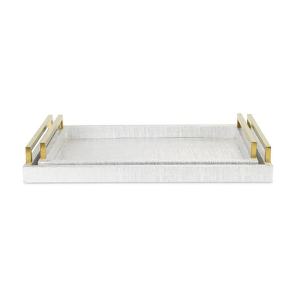 Set of Two Silver Wood Geometric Serving Trays With Handles