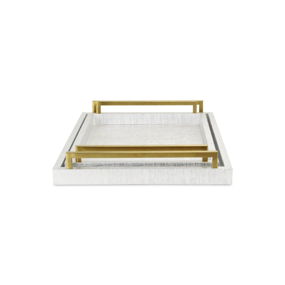 Set of Two Silver Wood Geometric Serving Trays With Handles