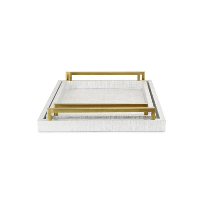 Set of Two Silver Wood Geometric Serving Trays With Handles