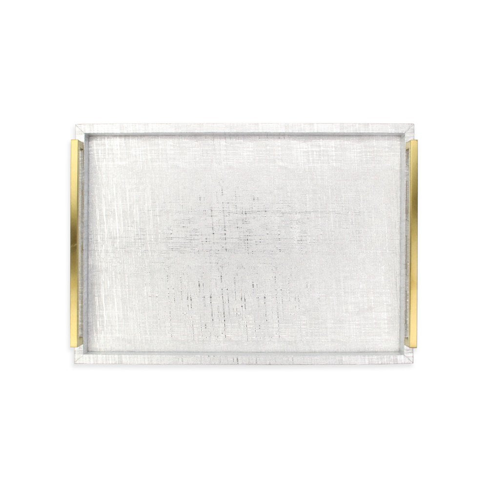 Set of Two Silver Wood Geometric Serving Trays With Handles