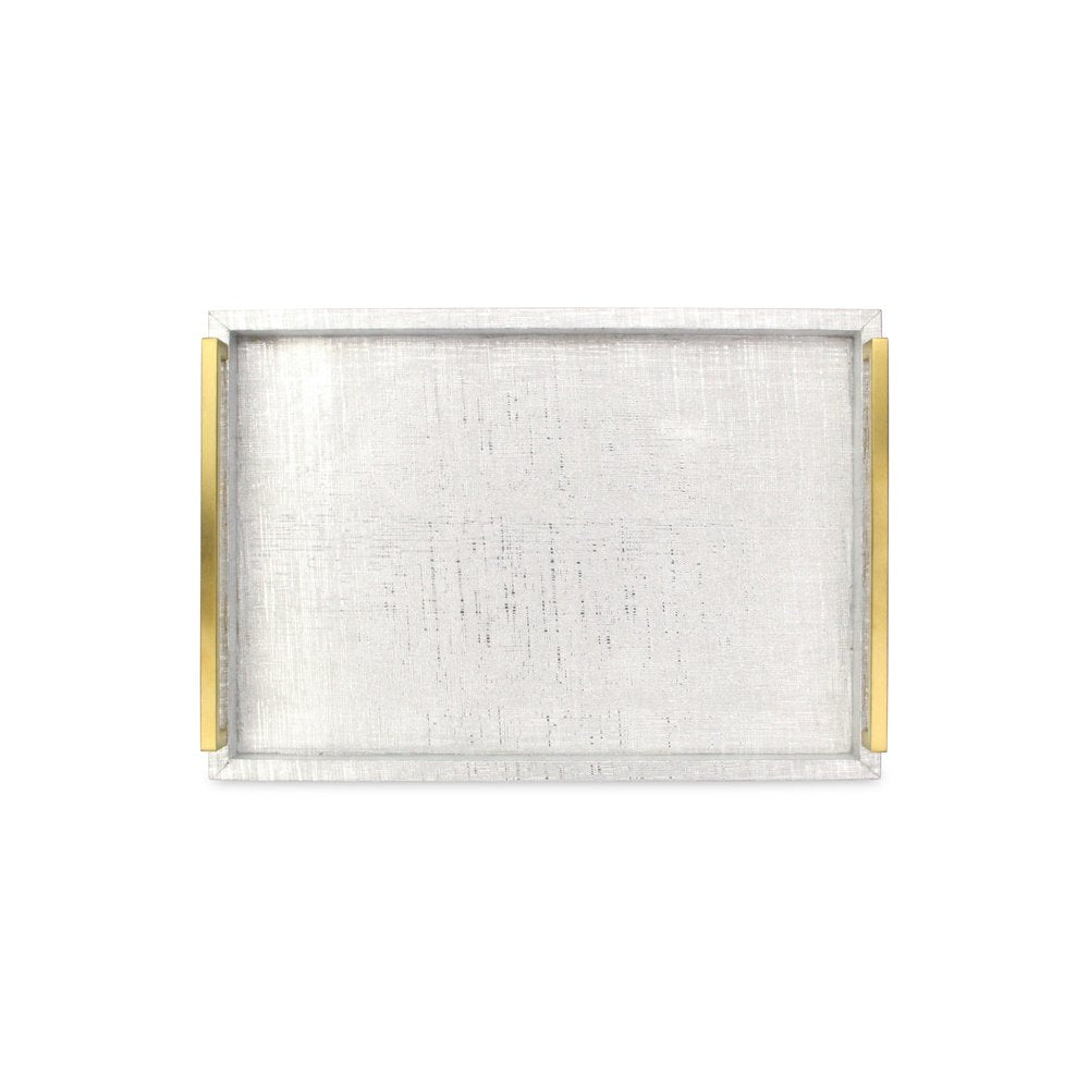 Set of Two Silver Wood Geometric Serving Trays With Handles