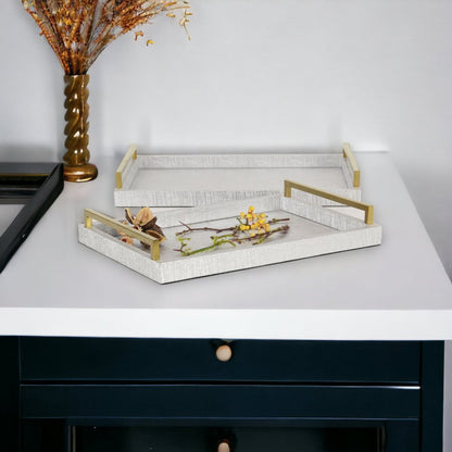 Set of Two Silver Wood Geometric Serving Trays With Handles