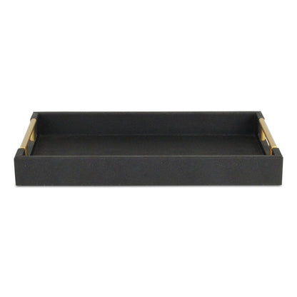 16" Black Wood and Vinyl Faux Shagreen Serving Tray With Gold Handles