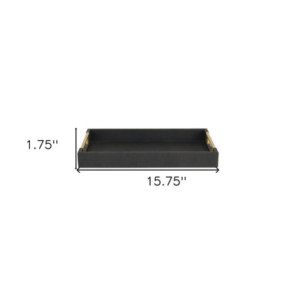 16" Black Wood and Vinyl Faux Shagreen Serving Tray With Gold Handles