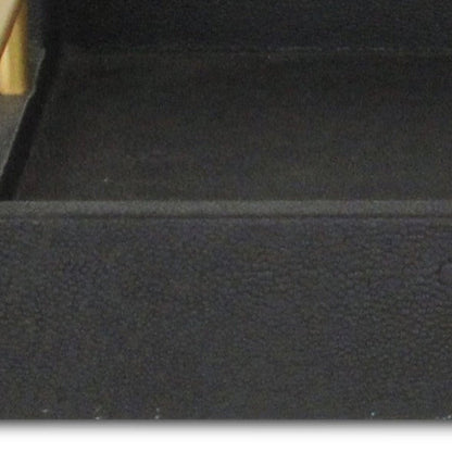 16" Black Wood and Vinyl Faux Shagreen Serving Tray With Gold Handles