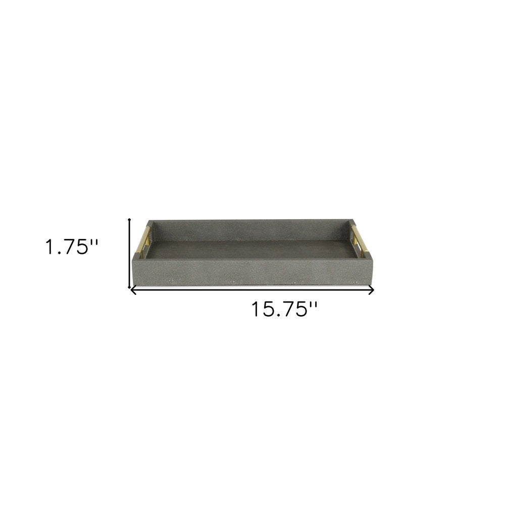16" Gray Wood Faux Shagreen Serving Tray With Handles