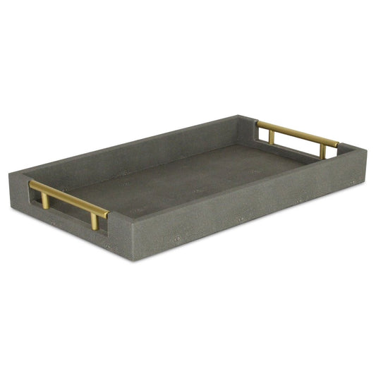 16" Gray Wood Faux Shagreen Serving Tray With Handles