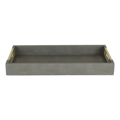16" Gray Wood Faux Shagreen Serving Tray With Handles