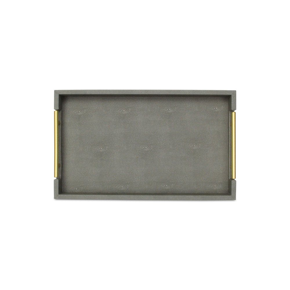 16" Gray Wood Faux Shagreen Serving Tray With Handles